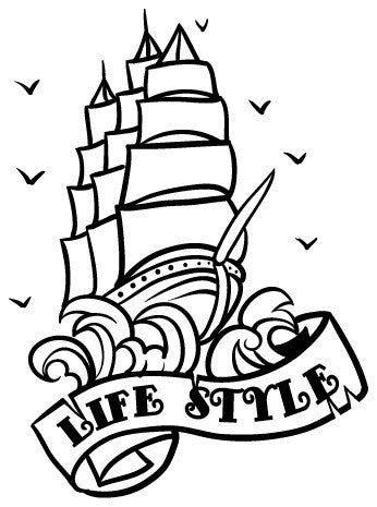 Wall Decal Vinyl Boat Ship Living Room Bathroom Inscription Life Style, 46"x63"