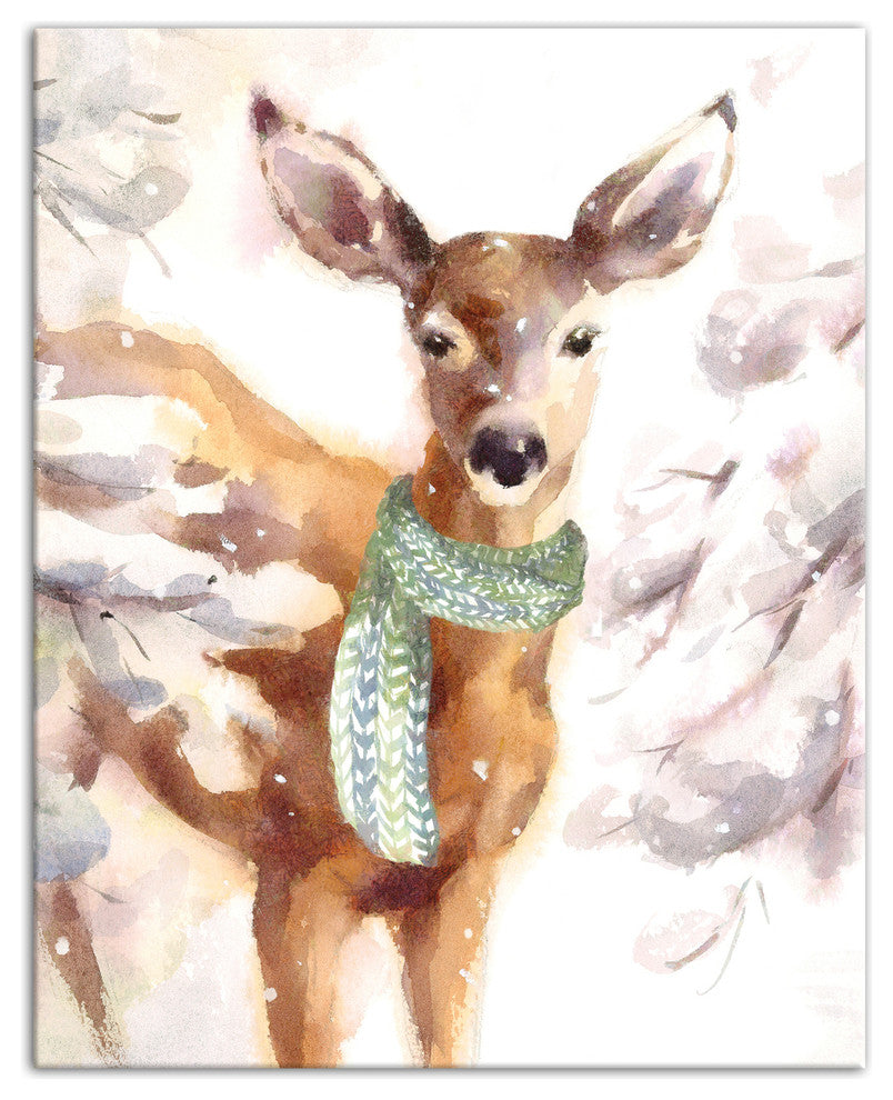 "Fawn Wearing a Green Scarf" Canvas Wall Art, 16"x20"