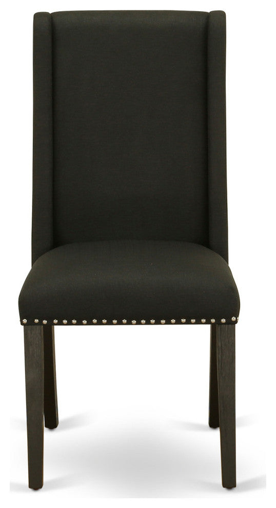 Parson Chair, Wirebrushed Black Leg And Black Color Fabric Color Set of 2