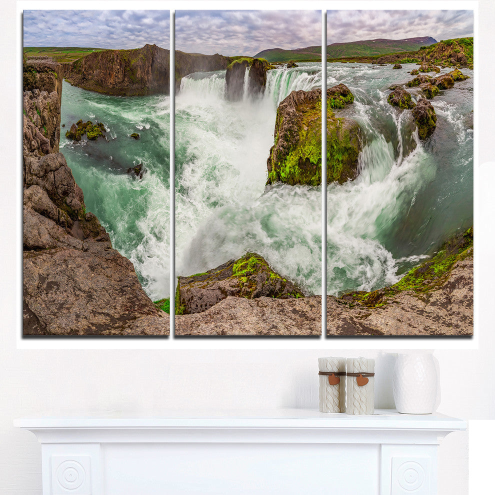 "Godafoss Waterfall Iceland Panorama" Metal Wall Art, 3 Panels, 36"x28"