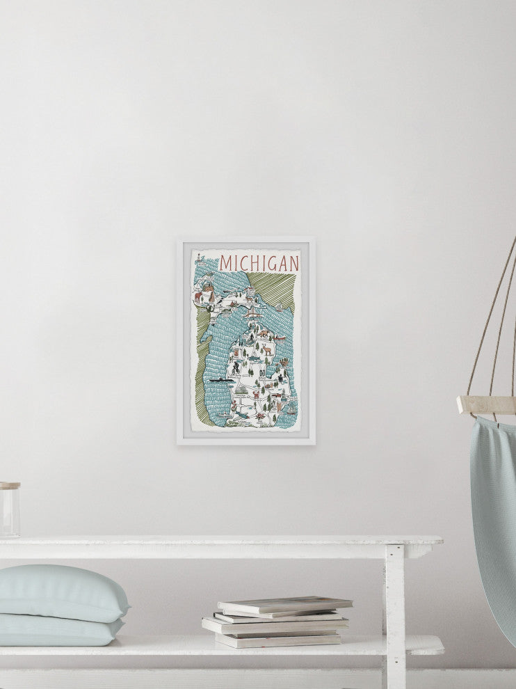 "Michigan Illustrated Map II" Framed Painting Print, 20x30