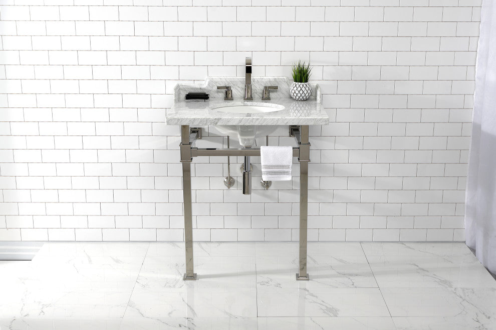Kingston Brass LMS30MOQ6 30" Carrara Marble Console Sink, Legs