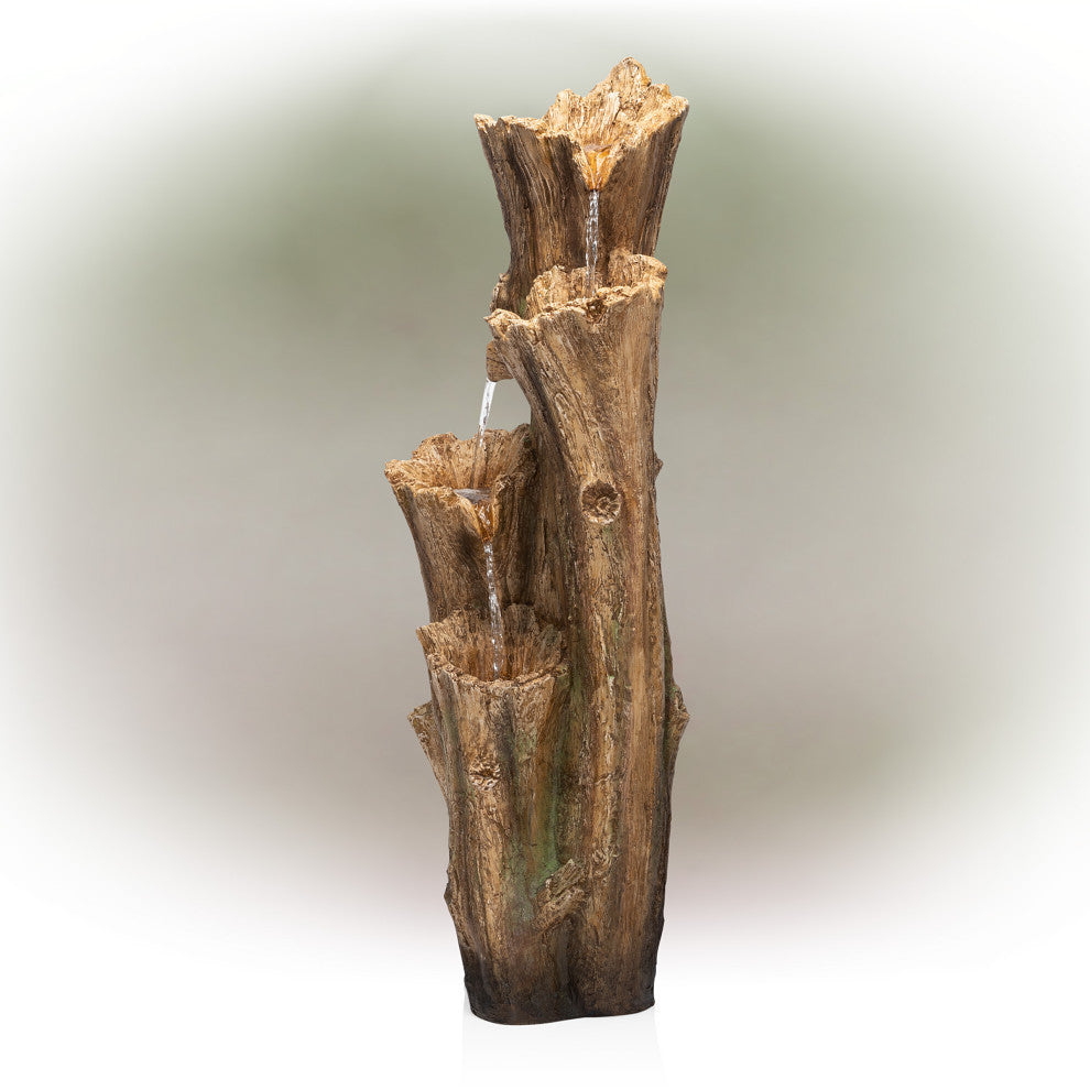 3-Tier Cascading Tree Bark Fountain with LED Lights