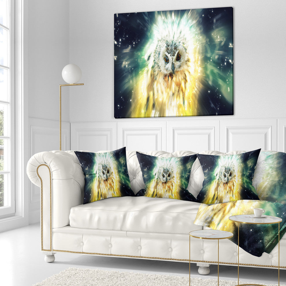 Owl Over Colorful Abstract Image Animal Throw Pillow, 16"x16"