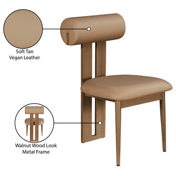Dario Upholstered Dining Chair, Set of 2, Tan, Vegan Leather, Walnut Wood Look