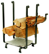 Handcrafted Rectangle Fireplace Log Rack wNewspaper Holder Hammered Steel