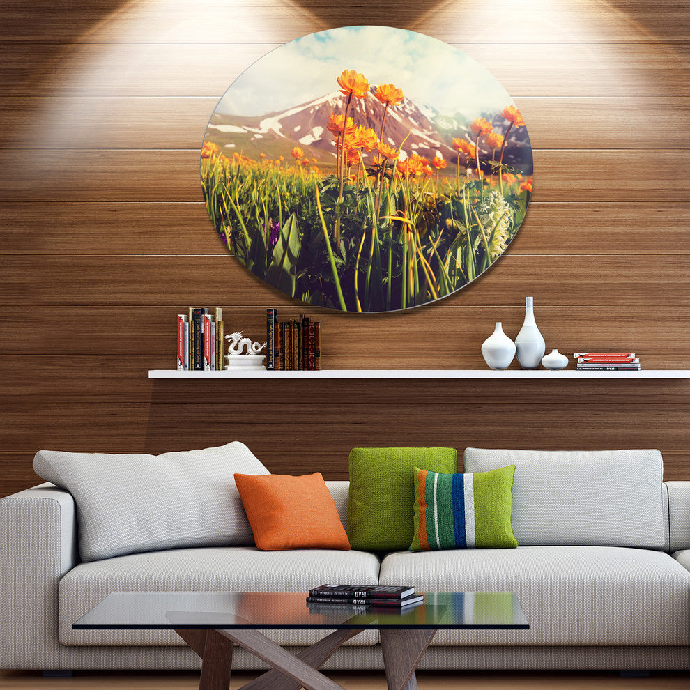 Fantastic Yellow Flowers In Meadow, Flower Disc Metal Wall Art, 36"