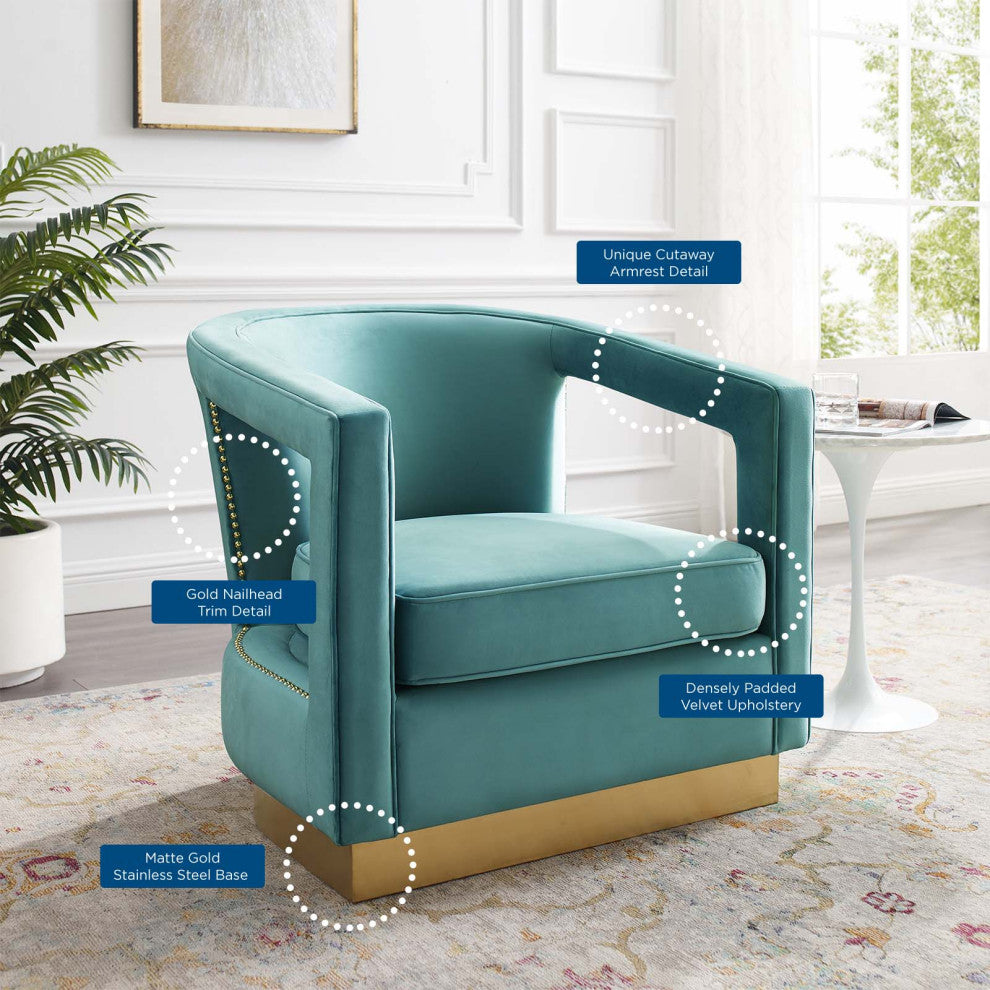 Armchair Accent Chair, Velvet, Blue, Modern, Living Lounge Hotel Hospitality