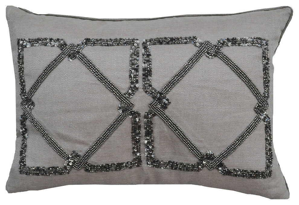 Metallic Linen Pillow With Silver Beadwork