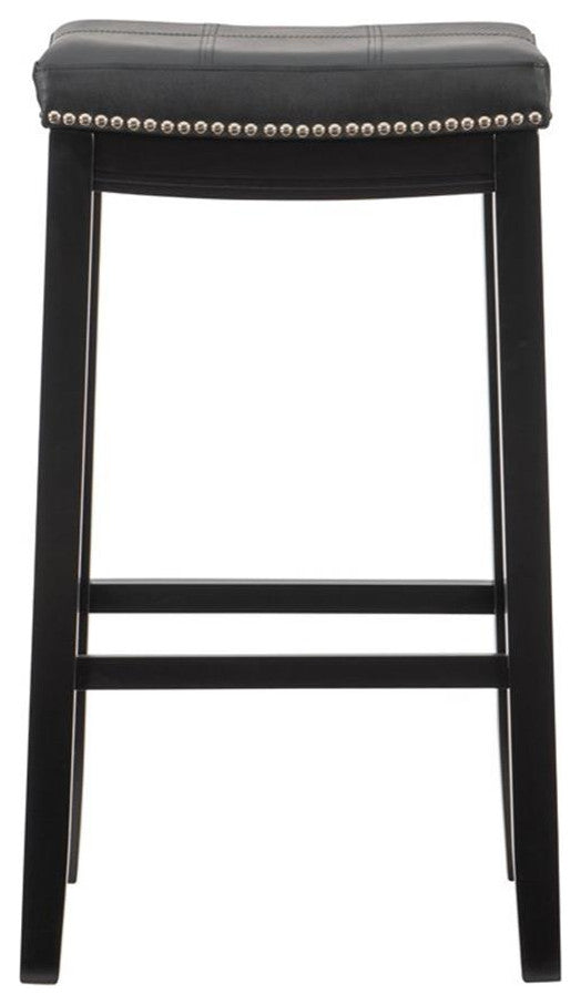 Linon Claridge Backless Bar Stool Black Faux Leather Wood Frame in Black Finish