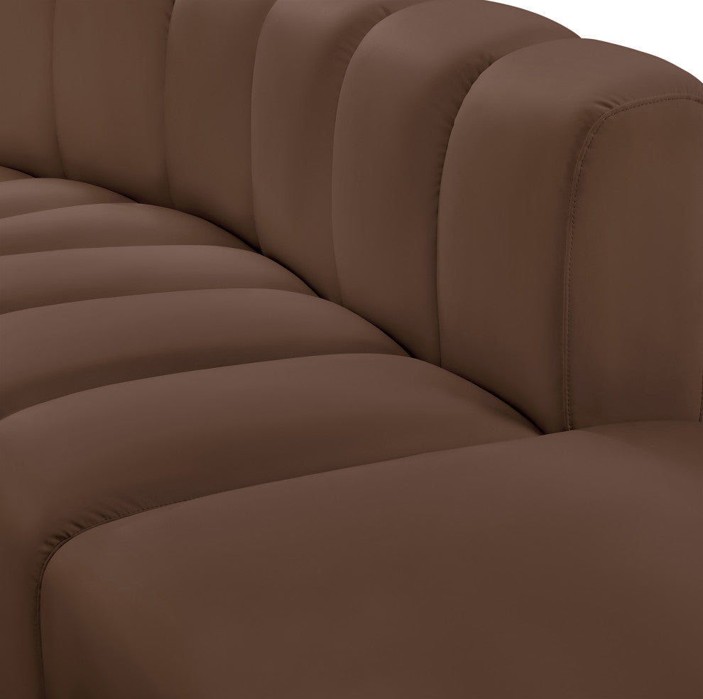 Arc Upholstered Modular Component, Brown, 1-Piece: Curved Corner, Vegan Leather