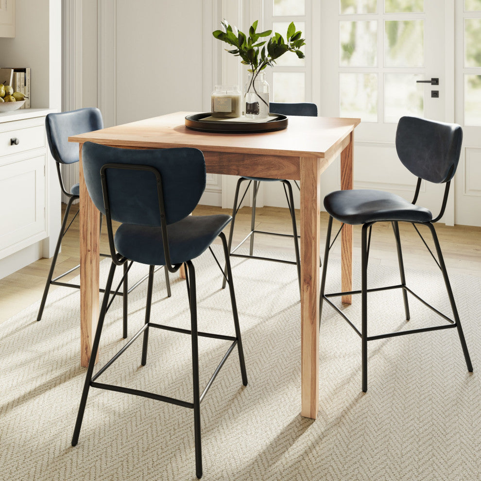 Modern Faux Leather Split-Back Upholstered Counter Height Barstool, Set of 2