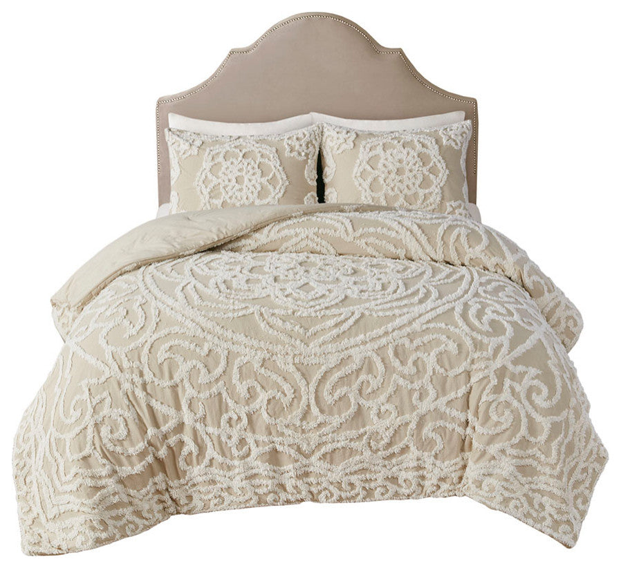 Madison Park Laetitia Tufted Cotton Chenille Medallion Comforter Set, Taupe