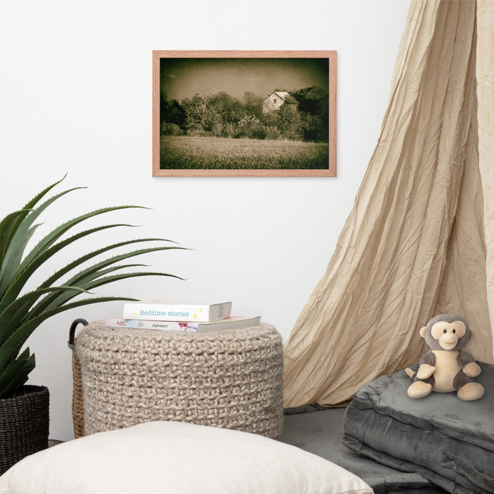 Abandoned Barn In The Trees Vintage Framed Photo Paper Wall Art Prints, Red Oak, 12" X 18"