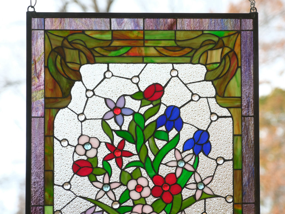 20.25" x 34.25" Large Handcrafted glass window panel QA872