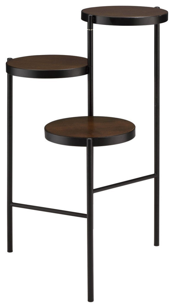 Benzara BM250280 3 Tier Plant Stand, Round Wood Shelves & Foldable Design, Black