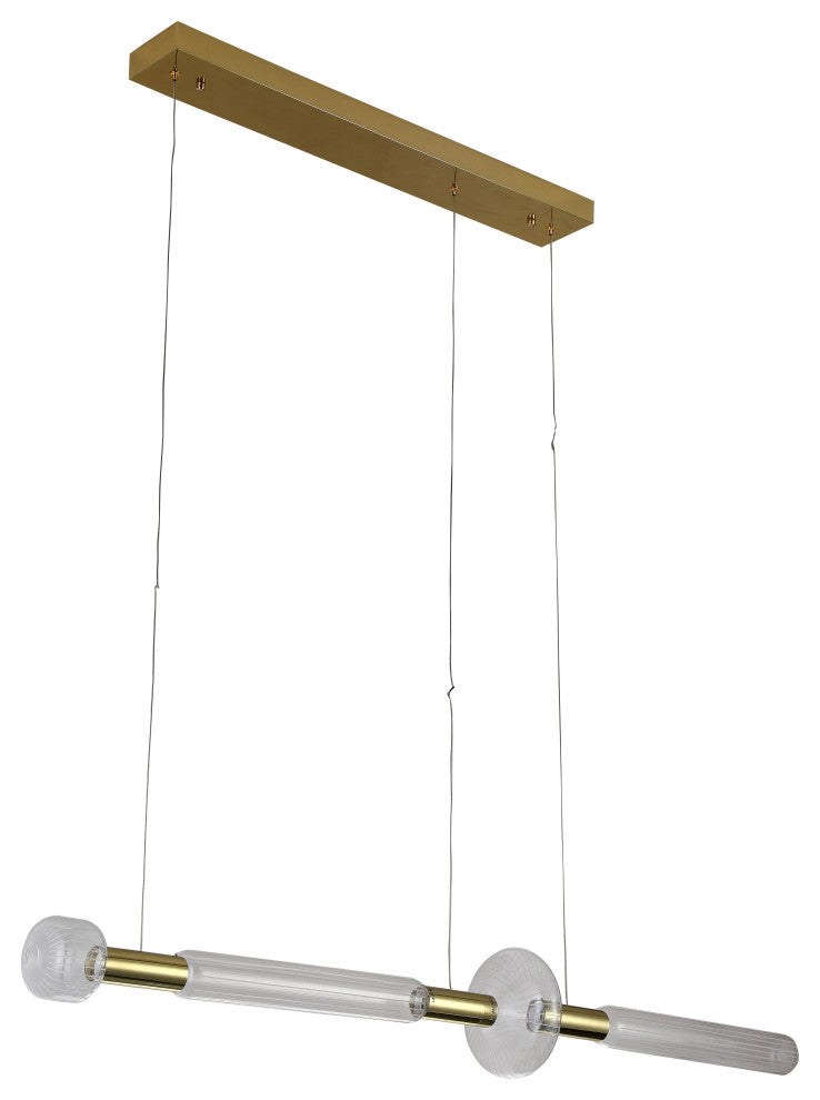 Gold Metal LED Chandelier With Clear Glass Linear