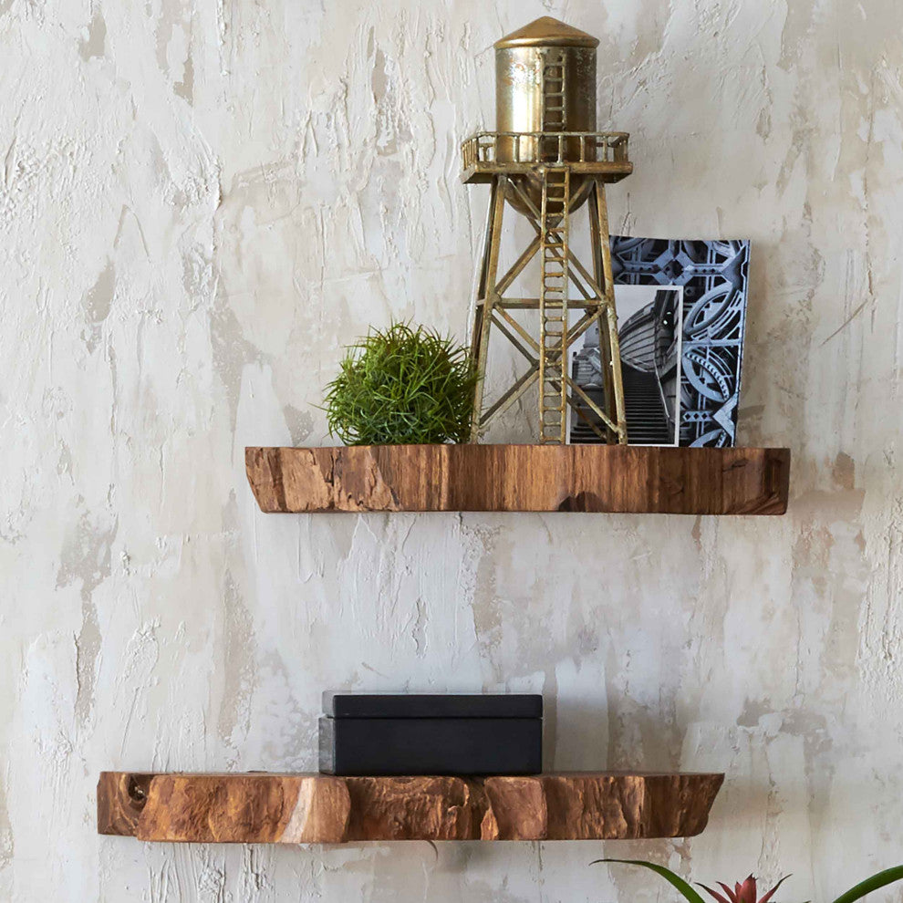Takara Natural Teak Wood Live Edge Wall Shelf, 19.7x9.8x2in.
