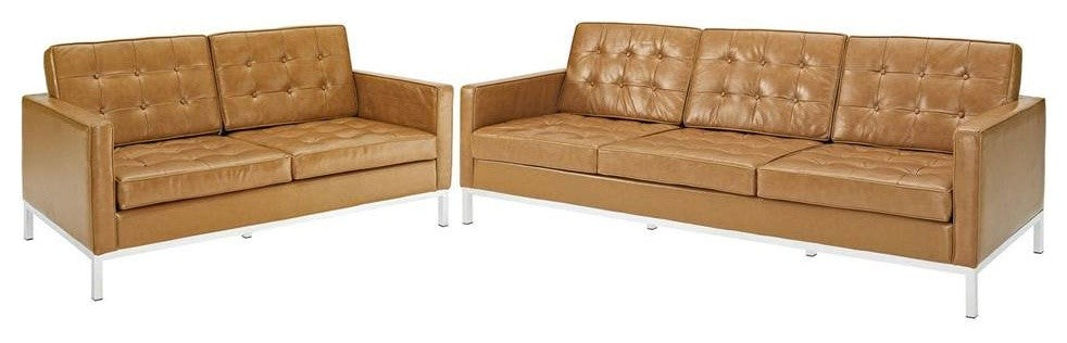 Modern Contemporary Living Room Loveseat and Sofa 2-Piece SetSet Tan