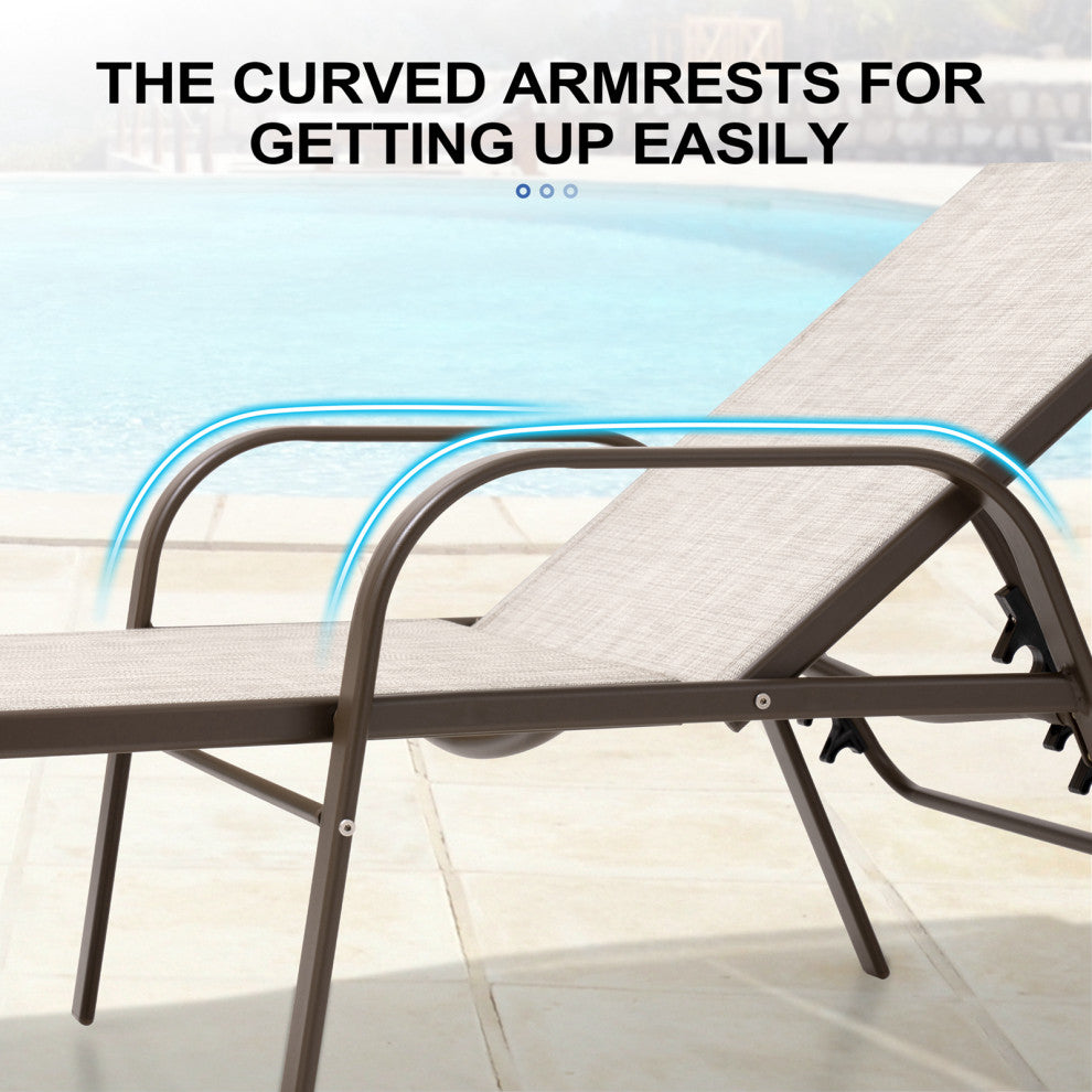 Aluminum Chaise Lounge Chair, Adjustable Outdoor Recliner, Beige