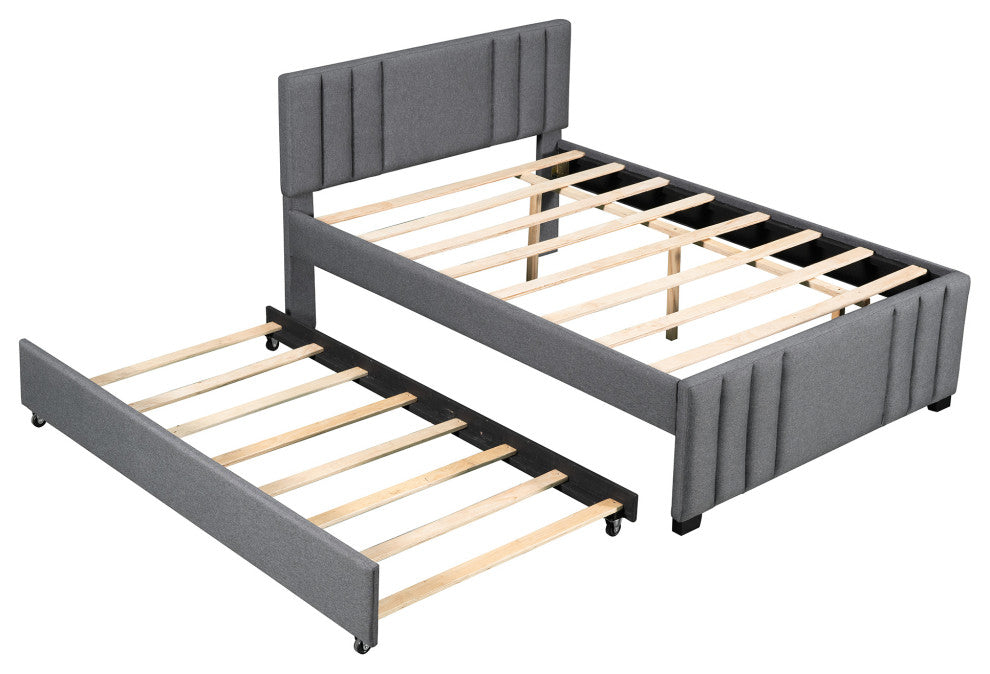 Gewnee Full Upholstered Platform Bed with Trundle in Grey