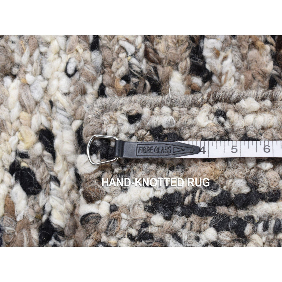Ivory, 100% Wool, Hand Knotted, Salt and Pepper Design Square Rug, 1'9"x1'9"
