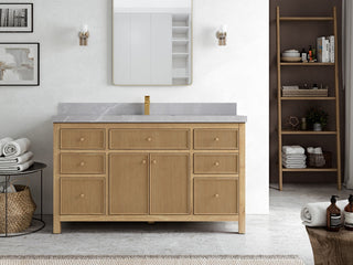 Sonoma Teak 60" Single Bath Vanity in Light  Natural With 2" Pearl Gray Quartz
