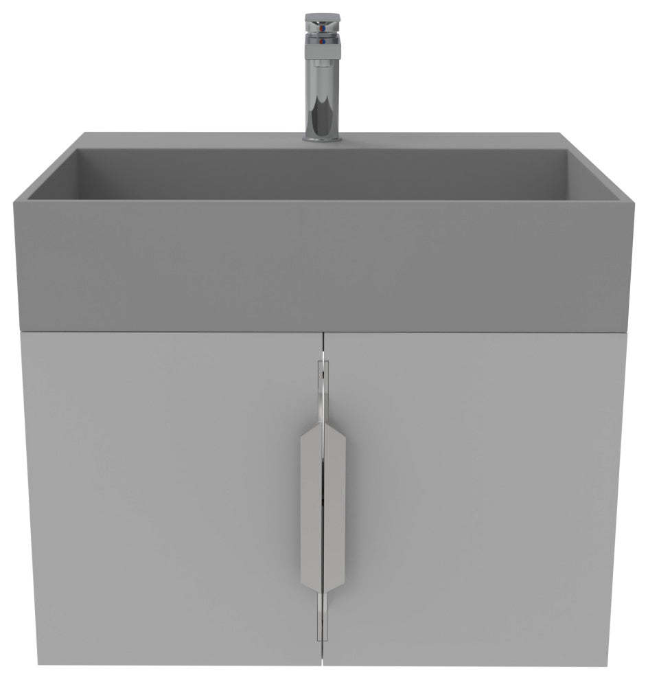 CastelloUSA Amazon 24" Wall Mounted Bathroom Vanity Set, Gray, Gray Top, Chrome Handles