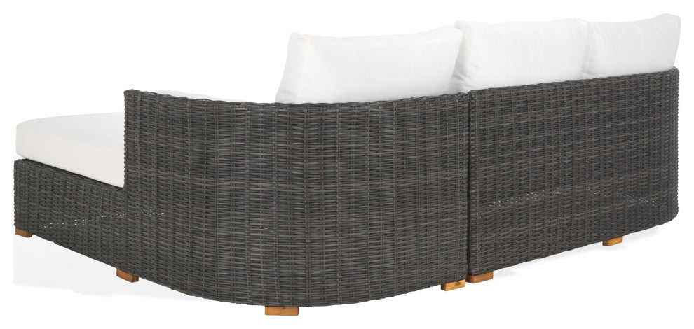 Safavieh Couture Indoor-Outdoor Anguilla Wicker Chaise Sofa, Dark Grey/White