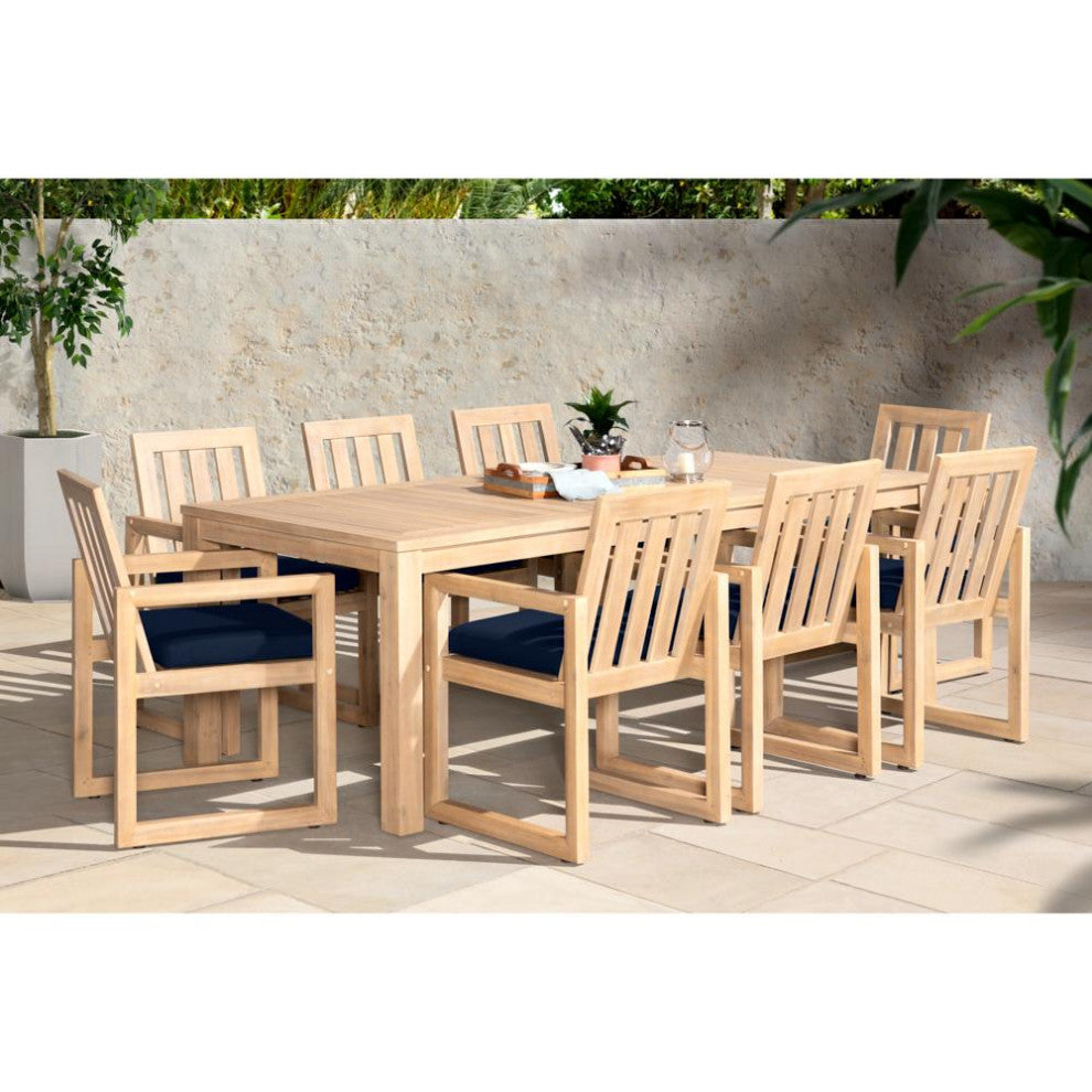 Benson 9 Piece Sunbrella Outdoor Patio Dining Set, Navy Blue
