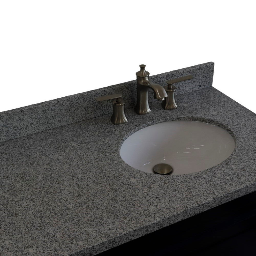 37" Single Sink Vanity, Blue Finish With Gray Granite