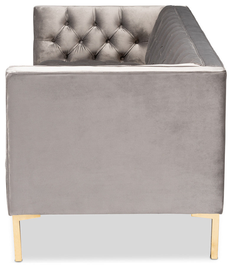 Davy Glam and Luxe Gray Velvet Gold Finished Sofa