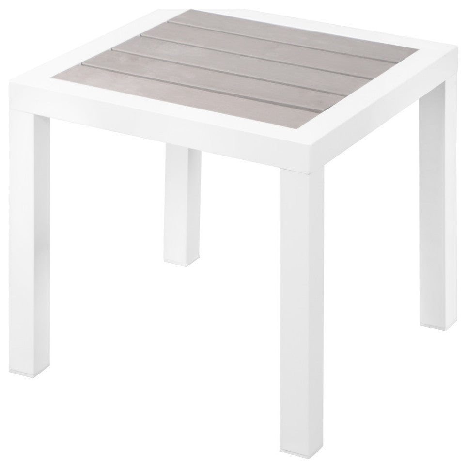 Nizuc Outdoor Patio Aluminum End Table, Light Gray