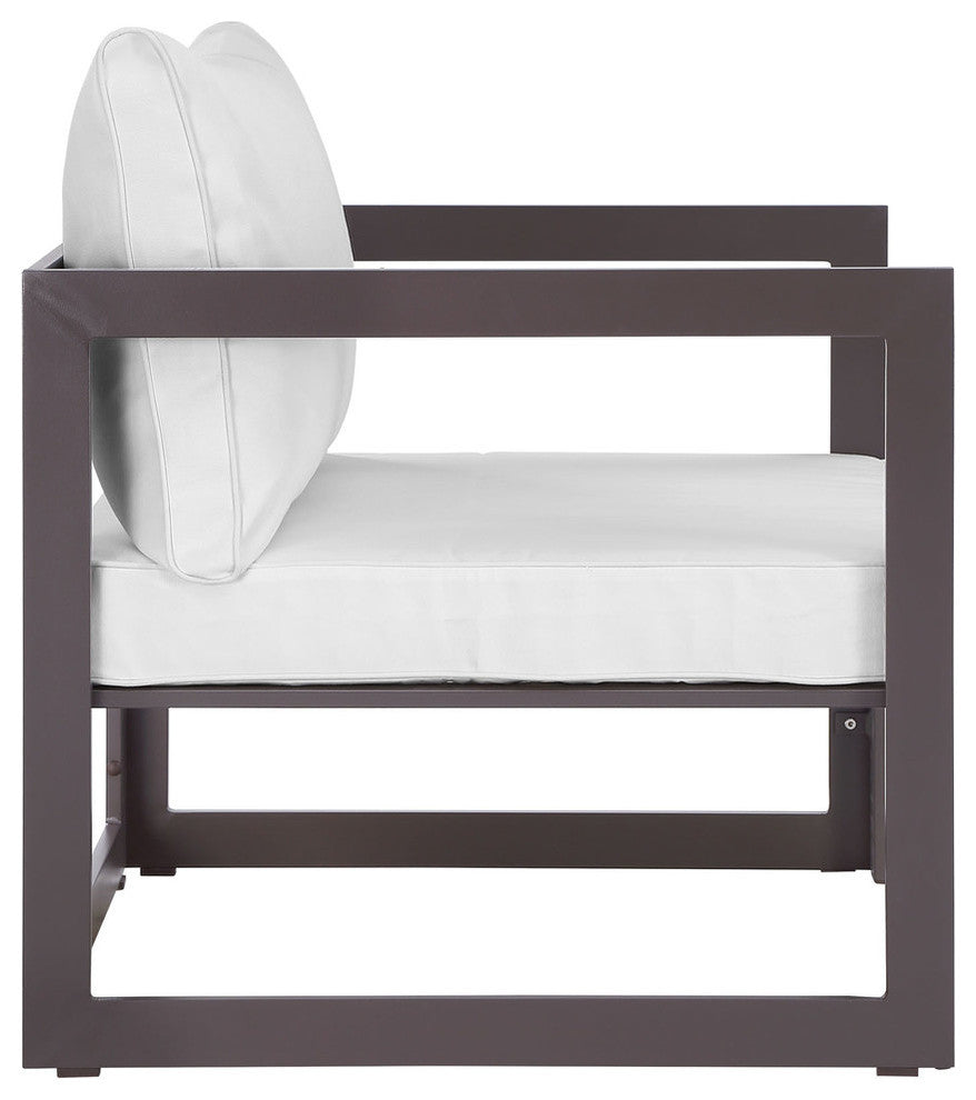 Modern Urban Contemporary Outdoor Patio Sectional Sofa Set, Brown White Fabric