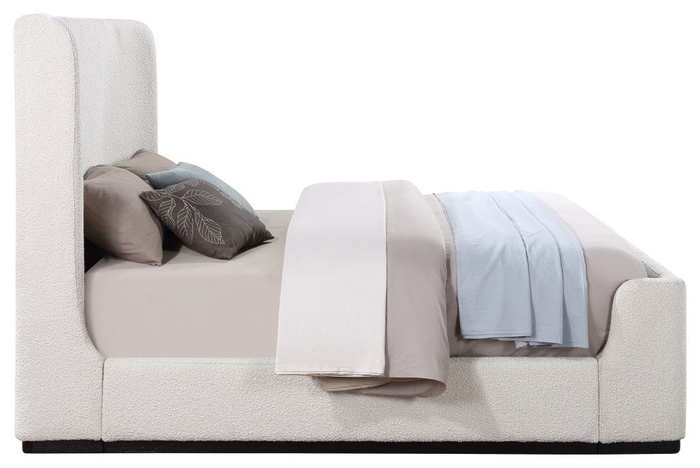 Oliver Boucle Fabric Upholstered Bed, Cream, Full