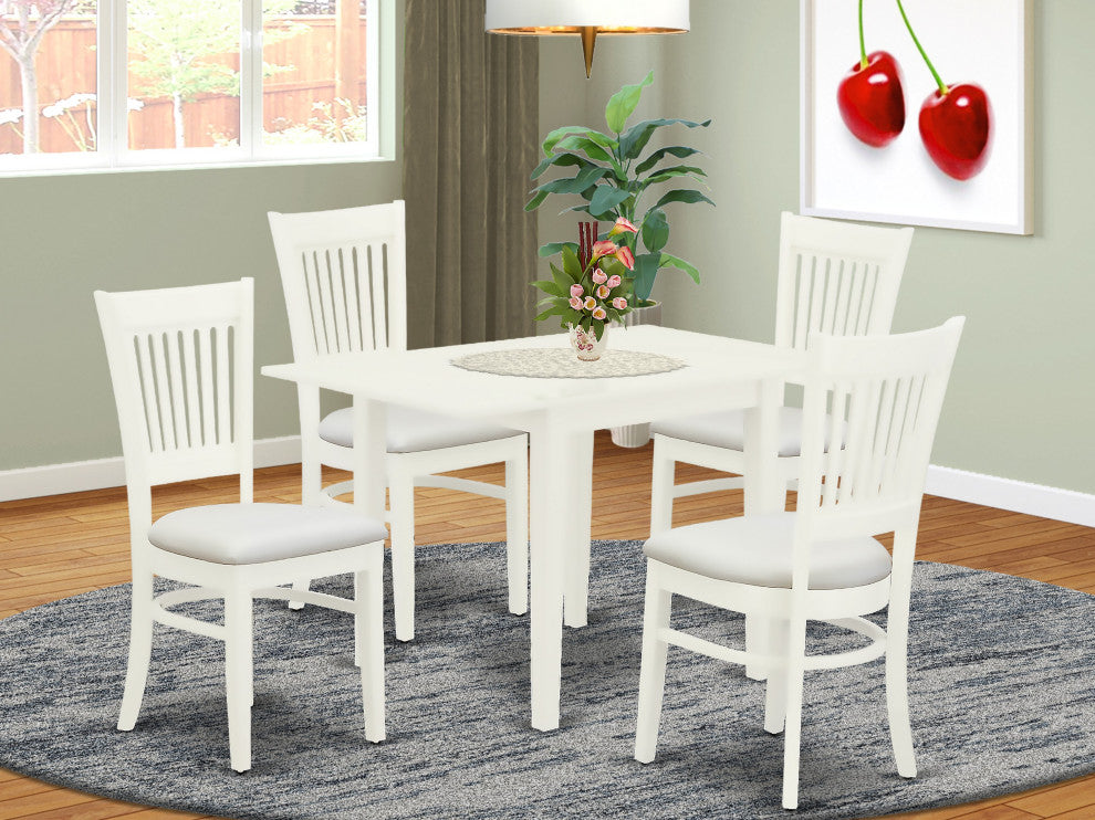 5-Pc Dinette Set 4 Dining Chairs, Drops Leaves Table, Linen White