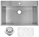 Zero Radius Single Bowl Drop In Sink With Drain, Strainer, And Bottom Grid