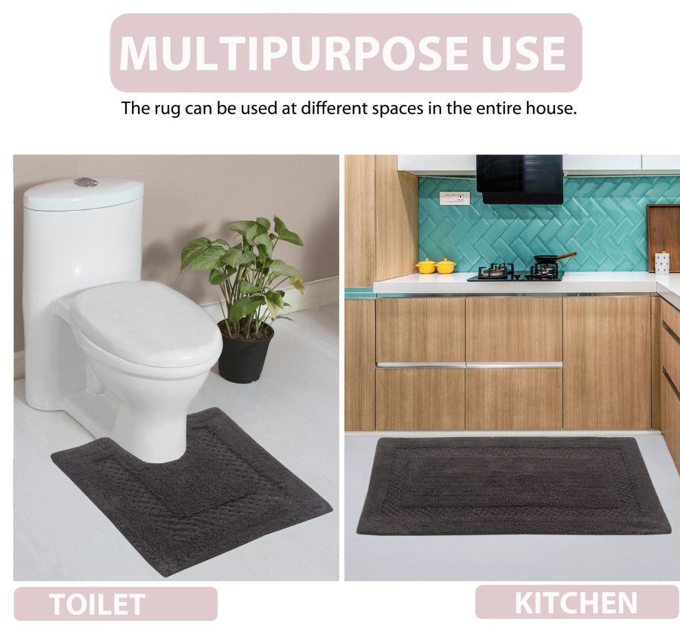 Classy Bath Rugs Set, 17"x24" Rectangle, Gray