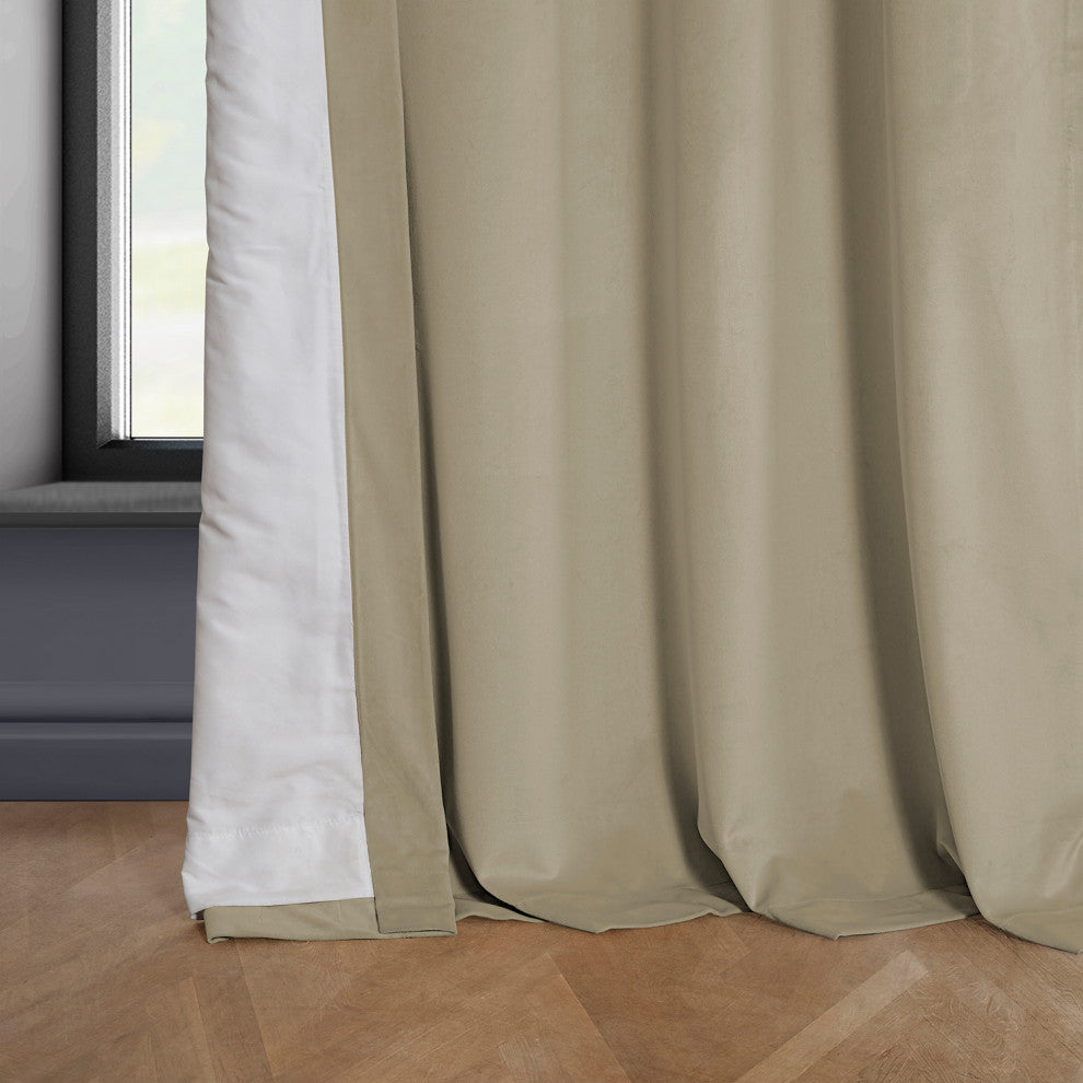 Heritage Plush Velvet Curtain Single Panel, Light Beige, 50"x84"