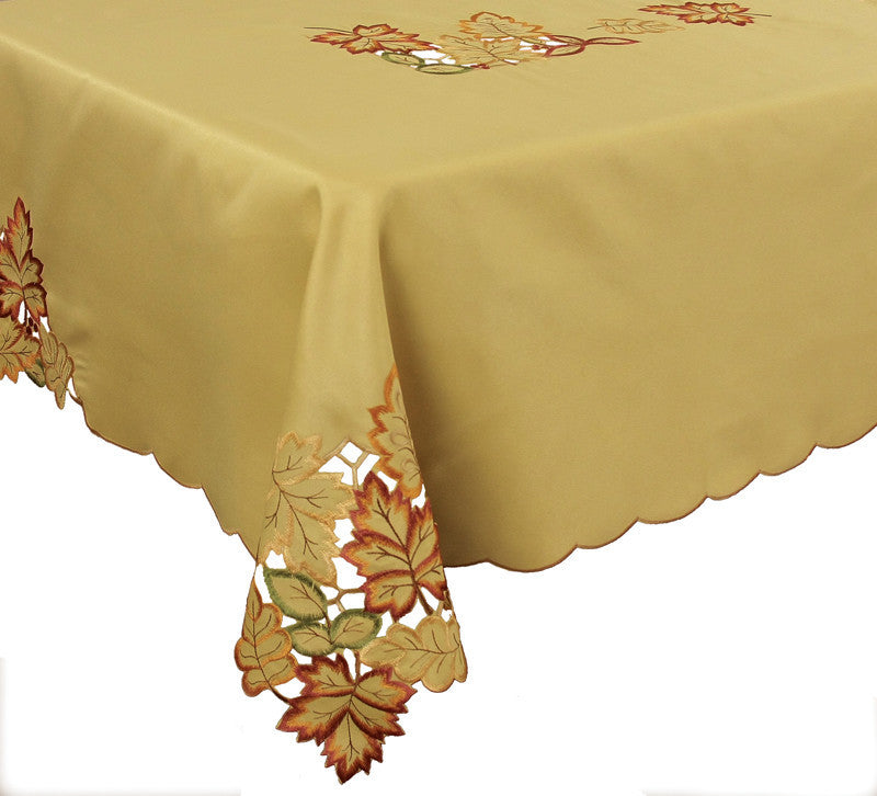 Bountiful Leaf Embroidered Cutwork Fall Tablecloth, 70"x144"