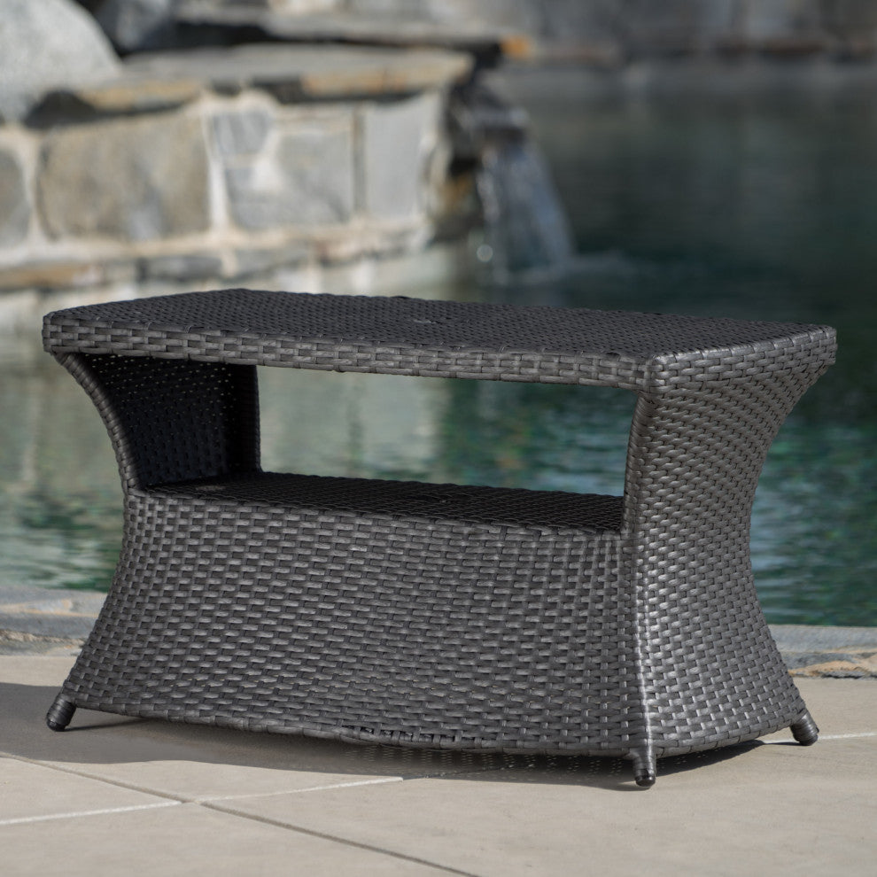 GDF Studio Banta Outdoor Wicker Side Table, Gray