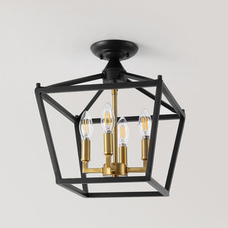 Mini Lantern 12" 4-Light Iron Farmhouse LED Flush Mount, Oil Rubbed Bronze/Gold