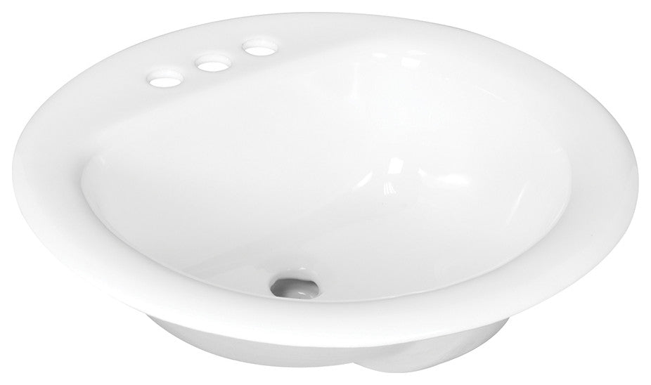 White Lavatory Sink Porcelain 19" Round Self Rimming 4in. Centers