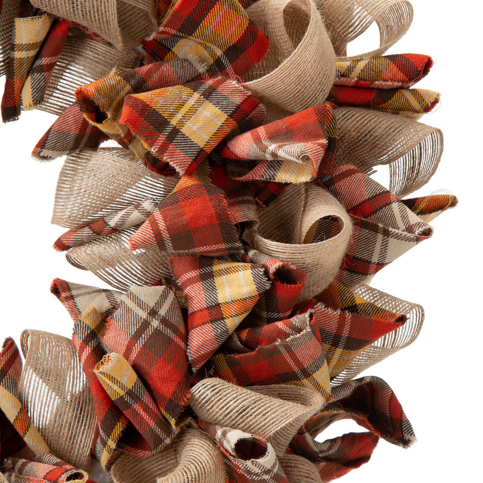 18.5"D Fall Fabric Plaid Wreath