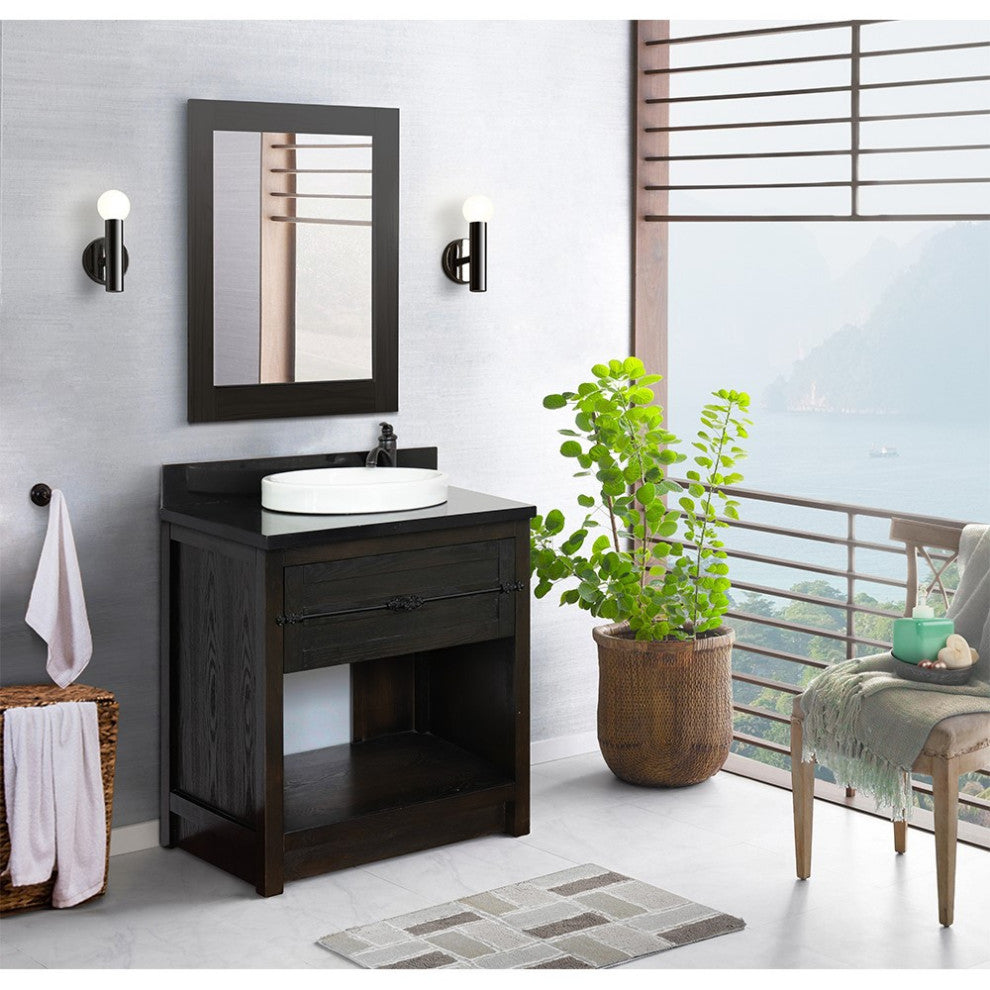 30" Single Vanity, Brown Ash, Black Galaxy Top, Round Sink