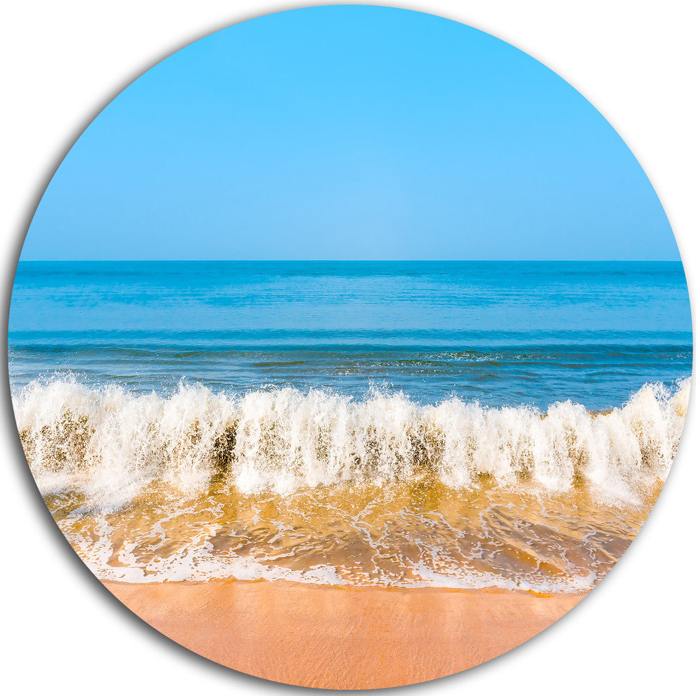 Beautiful Blue Sea And Roaring Waves, Beach Disc Metal Wall Art, 23"