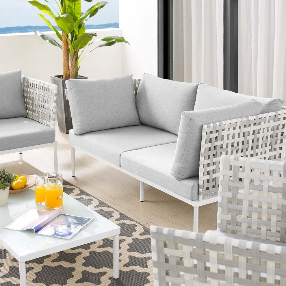 Lounge Sectional Sofa Chair Table Set, Sunbrella, Aluminum, Gray, Outdoor