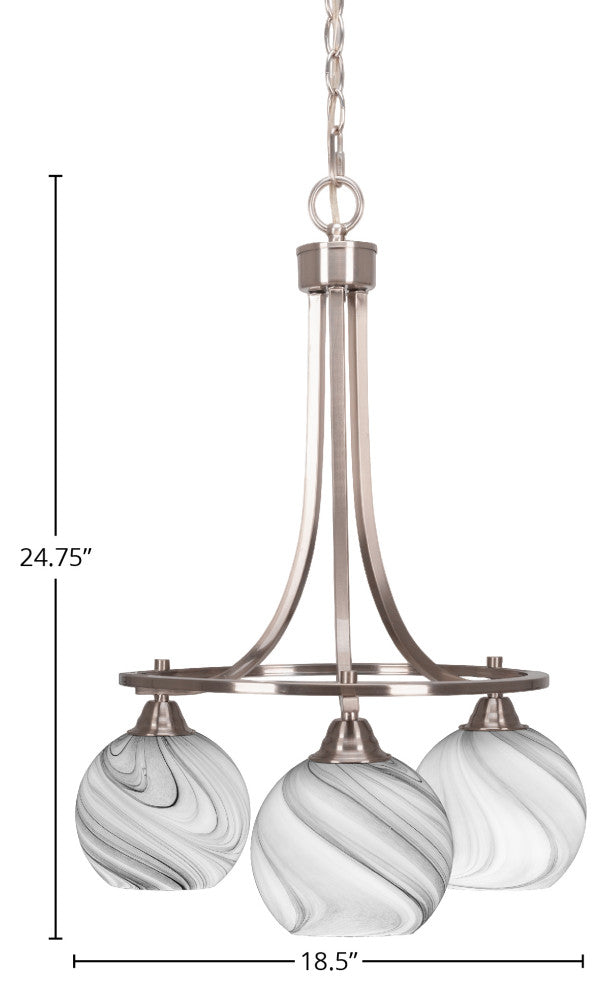 Paramount Downlight 3-Light Chandelier, Brushed Nickel, 5.75" Onyx Swirl Glass