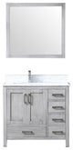 36" Single Vanity With Carrera Marble Top, Sink and 34" Mirror, Distressed Gray