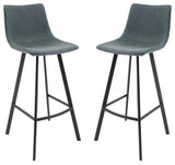 LeisureMod Elland Modern Upholstered Leather Bar Stool With Iron Legs &...